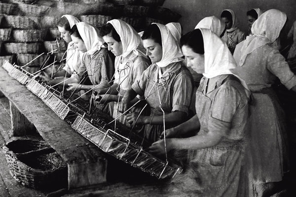 women canning fish